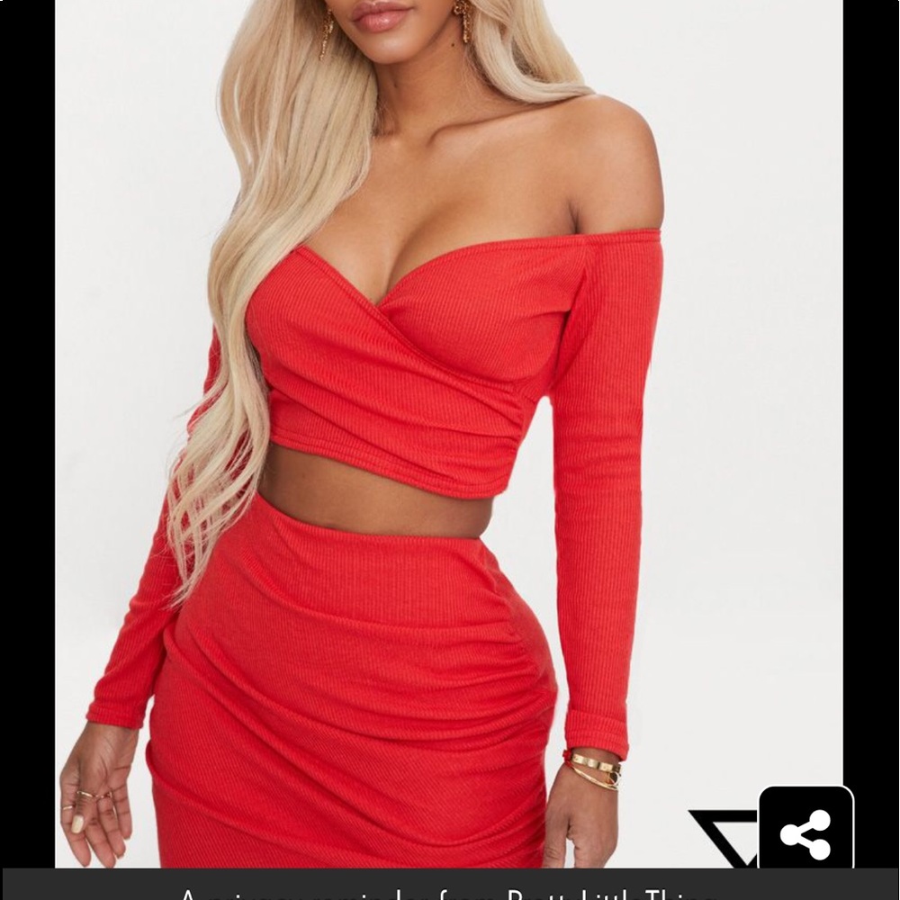 Shape Red Wrap Bardot Ribbed Crop Top
